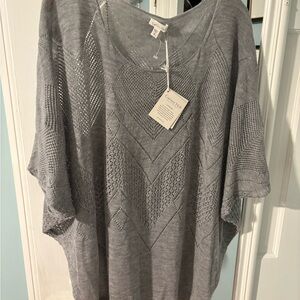 Garnet Hill Cashmere Gray Crochet Knit Top New Size XL